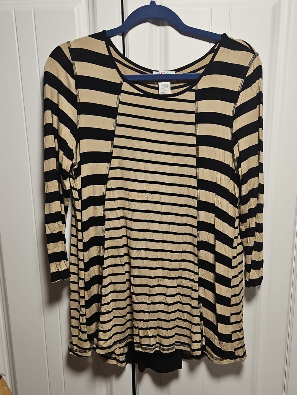 Striped Black and Beige Women's Long Sleeve Top